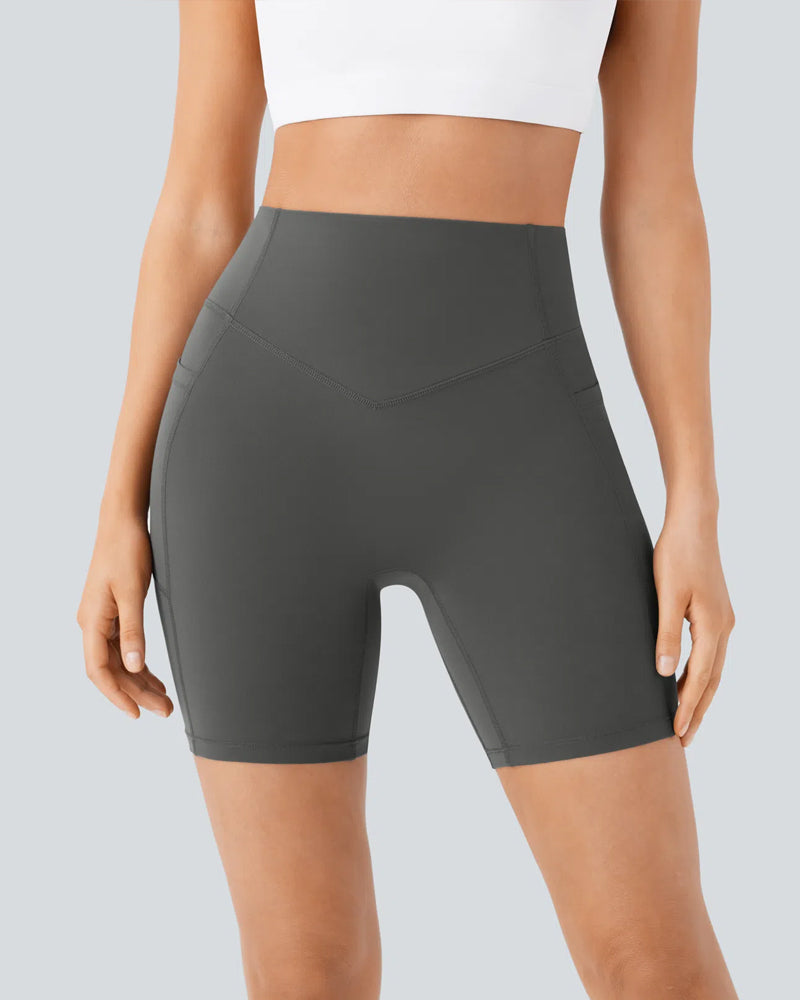 High Waisted Butt Lifting Tummy Control Side Pocket Shaping Training Shorts