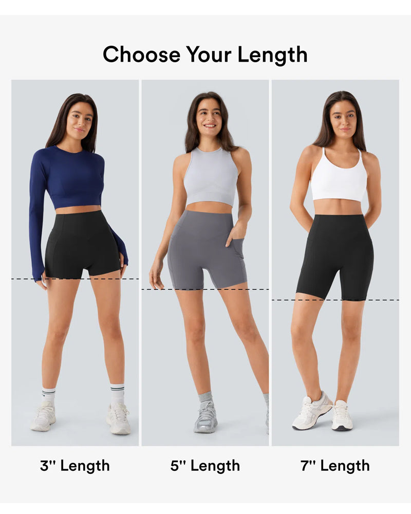 High Waisted Butt Lifting Tummy Control Side Pocket Shaping Training Shorts