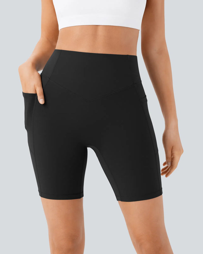 High Waisted Butt Lifting Tummy Control Side Pocket Shaping Training Shorts