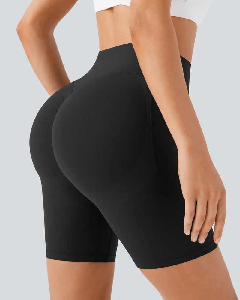 High Waisted Butt Lifting Tummy Control Side Pocket Shaping Training Shorts