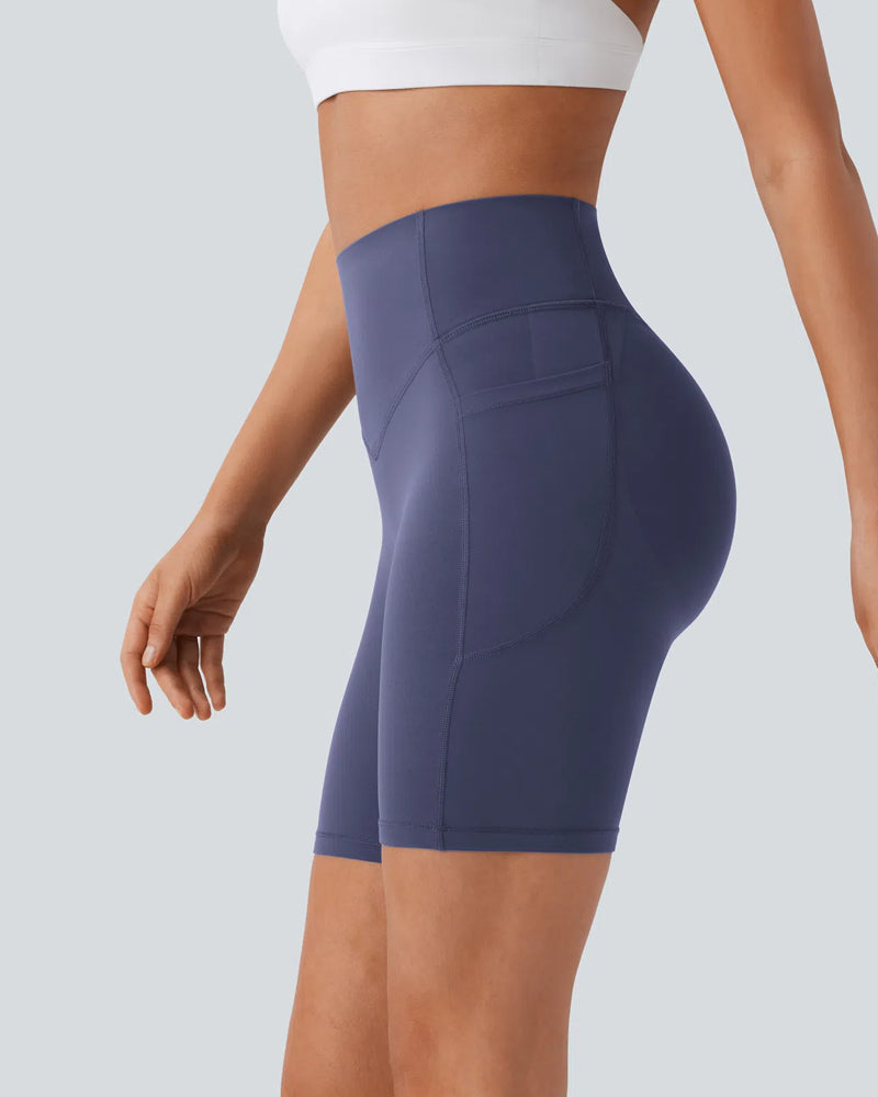 High Waisted Butt Lifting Tummy Control Side Pocket Shaping Training Shorts