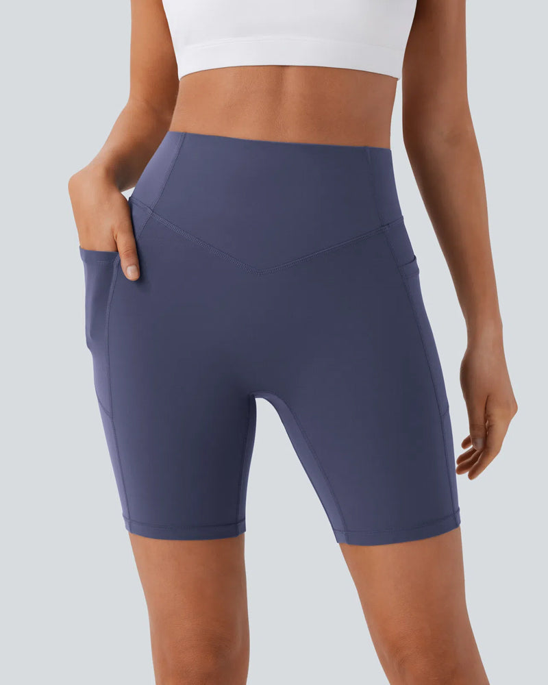 High Waisted Butt Lifting Tummy Control Side Pocket Shaping Training Shorts