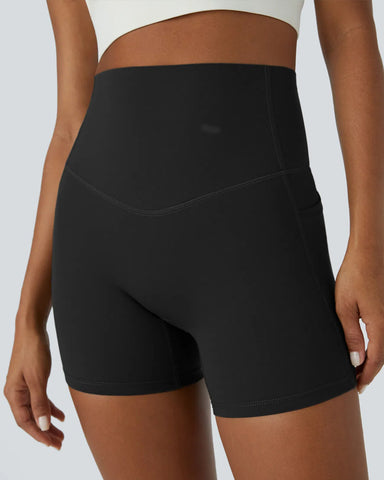 High Waisted Butt Lifting Tummy Control Side Pocket Shaping Training Shorts