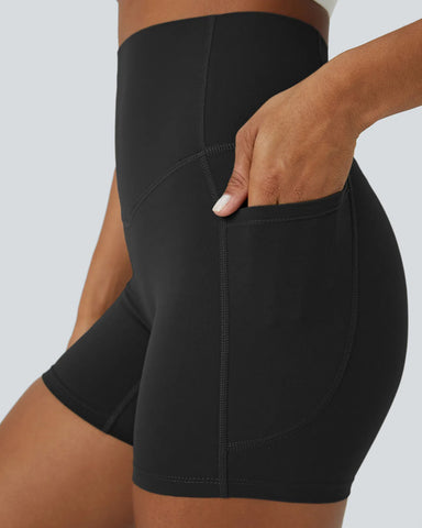 High Waisted Butt Lifting Tummy Control Side Pocket Shaping Training Shorts