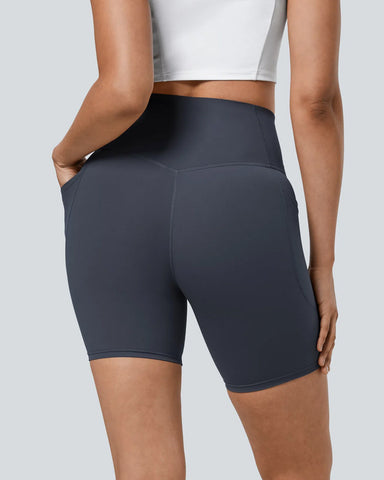 High Waisted Butt Lifting Tummy Control Side Pocket Shaping Training Shorts