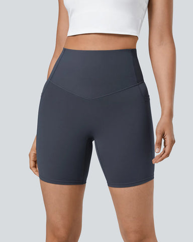 High Waisted Butt Lifting Tummy Control Side Pocket Shaping Training Shorts