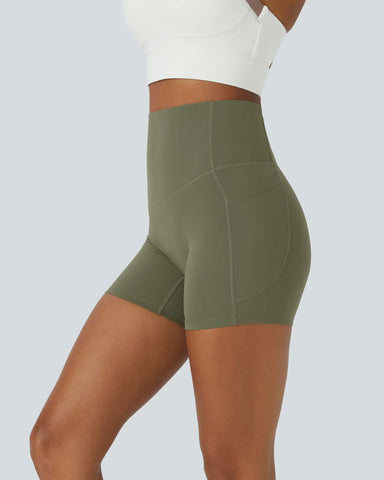 High Waisted Butt Lifting Tummy Control Side Pocket Shaping Training Shorts