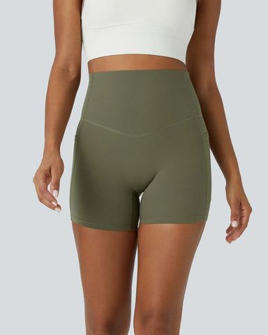 High Waisted Butt Lifting Tummy Control Side Pocket Shaping Training Shorts