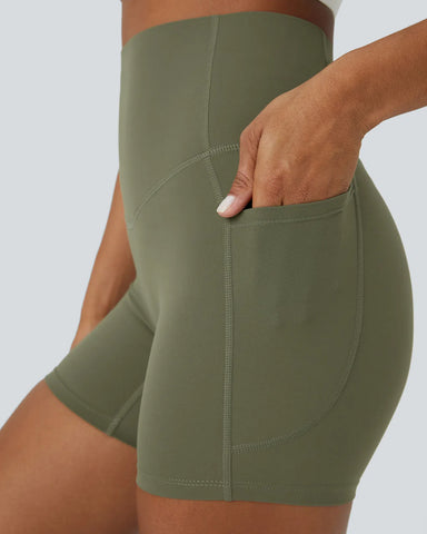 High Waisted Butt Lifting Tummy Control Side Pocket Shaping Training Shorts