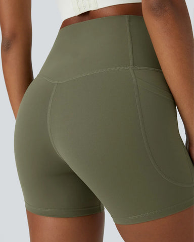 High Waisted Butt Lifting Tummy Control Side Pocket Shaping Training Shorts