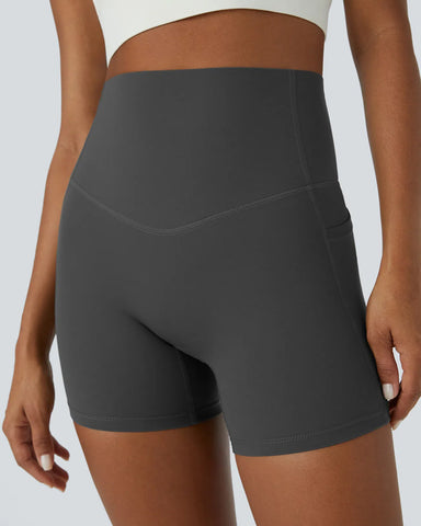 High Waisted Butt Lifting Tummy Control Side Pocket Shaping Training Shorts