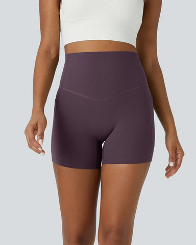 High Waisted Butt Lifting Tummy Control Side Pocket Shaping Training Shorts