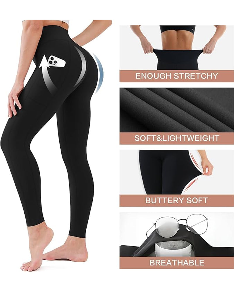 High Waisted Butt Lifting Tummy Control Side Pocket Shaping Training Leggings (2 Pack)