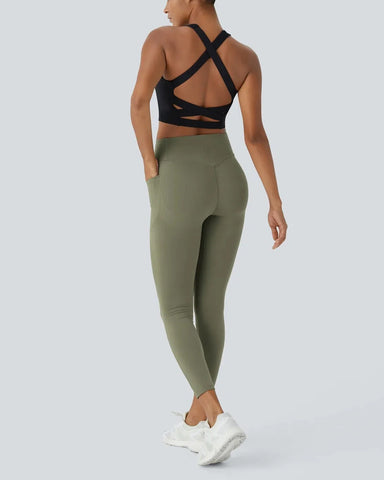 High Waisted Butt Lifting Tummy Control Side Pocket Shaping Training Black Leggings
