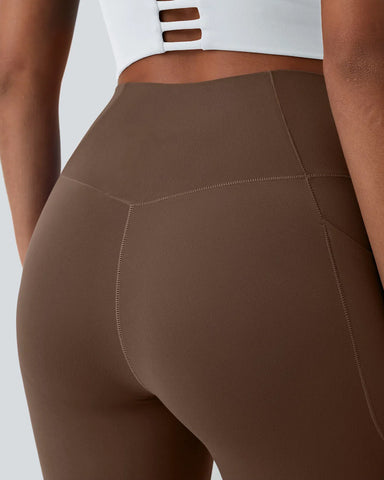 Crossover Butt Lifting Tummy Control Side Pocket Plain Shaping Training Leggings