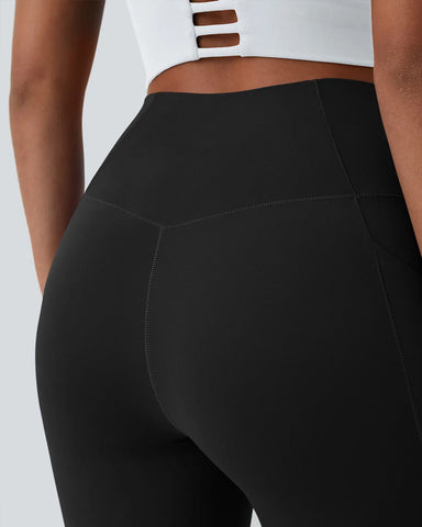 Crossover Butt Lifting Tummy Control Side Pocket Plain Shaping Training Leggings