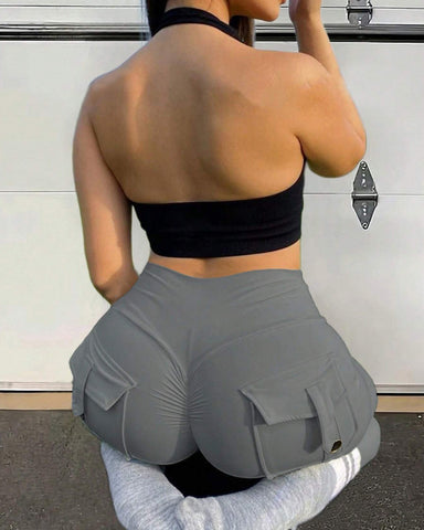 Y2K Wide Waistband High Stretch Pocket Cargo Butt Lifting Workout Quick Drying Leggings