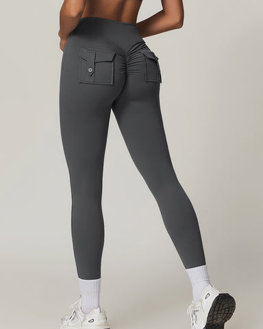 Y2K Wide Waistband High Stretch Pocket Cargo Butt Lifting Workout Quick Drying Leggings