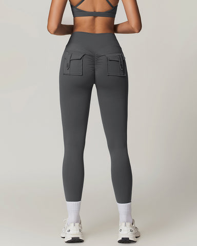 Y2K Wide Waistband High Stretch Pocket Cargo Butt Lifting Workout Quick Drying Leggings