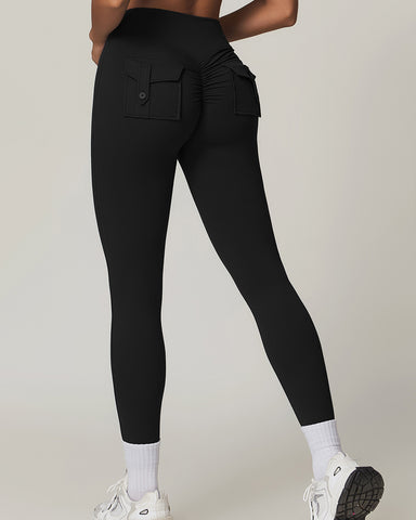 Y2K Wide Waistband High Stretch Pocket Cargo Butt Lifting Workout Quick Drying Leggings