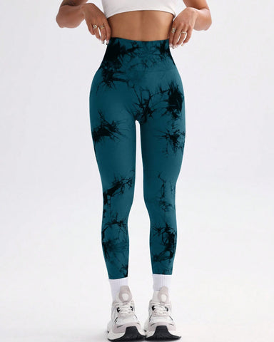 Woobilly Tie Dye Wide Waistband Sports Leggings