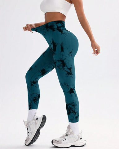 Woobilly Tie Dye Wide Waistband Sports Leggings