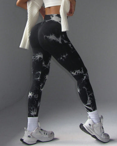 Woobilly Tie Dye Wide Waistband Sports Leggings