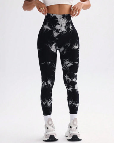 Woobilly Tie Dye Wide Waistband Sports Leggings