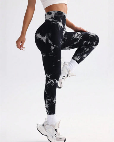 Woobilly Tie Dye Wide Waistband Sports Leggings