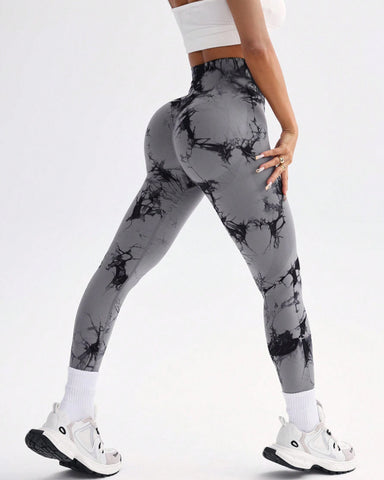 Woobilly Tie Dye Wide Waistband Sports Leggings