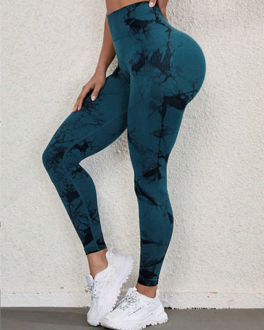 Woobilly Tie Dye Wide Waistband Sports Leggings