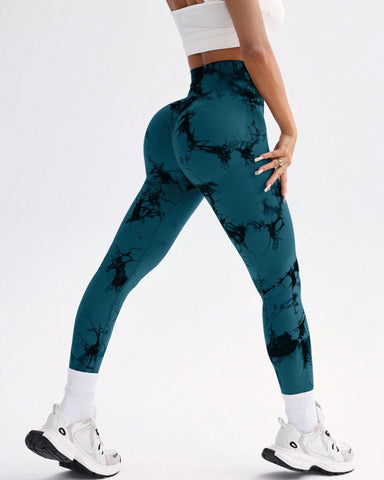 Woobilly Tie Dye Wide Waistband Sports Leggings