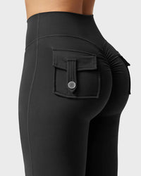 Flared Leggings With Pockets Butt Lifting Exercise Pants