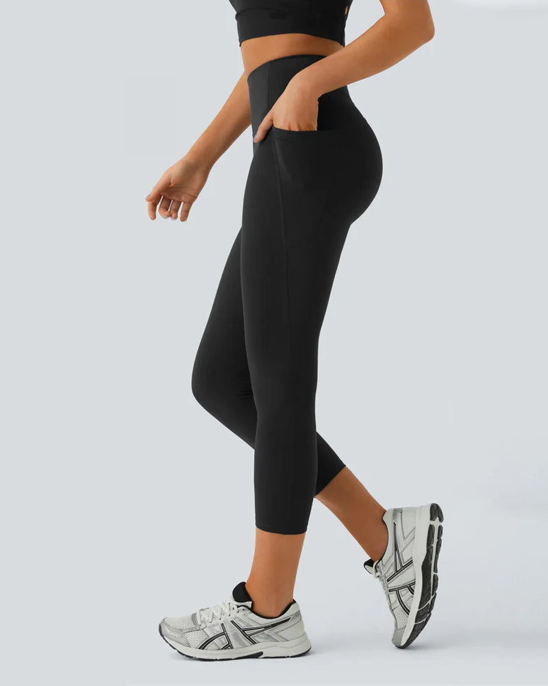 High Waisted Tummy Control Side Pocket Shaping Training Capri Leggings