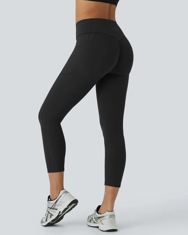 High Waisted Tummy Control Side Pocket Shaping Training Capri Leggings