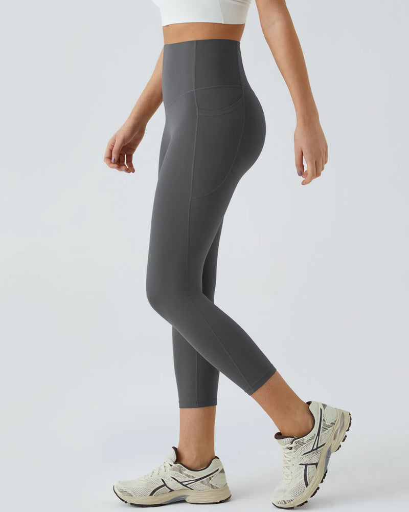 High Waisted Tummy Control Side Pocket Shaping Training Capri Leggings