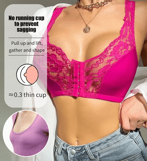 Chagoo Front Fastening Bras, Front Fastening Soft Cup Lace Trim