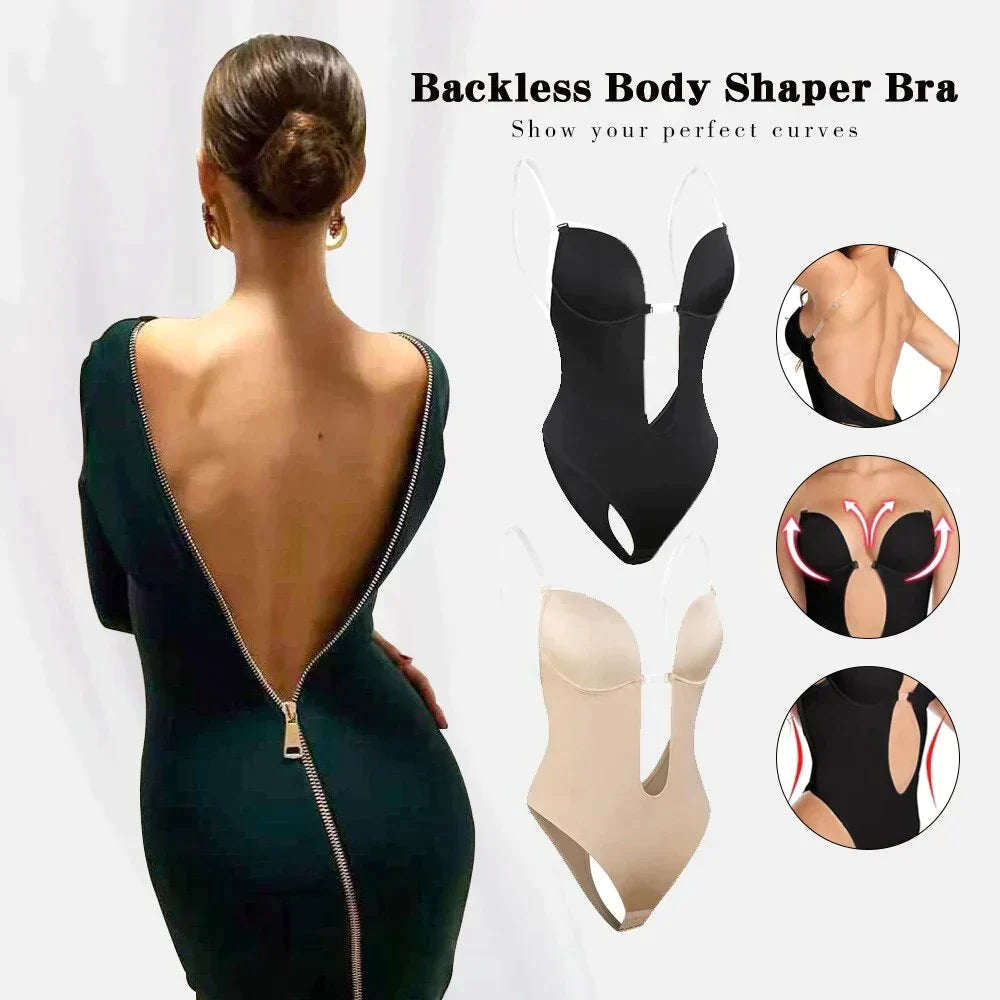 WOOBILLY®V-NECKLINE Backless TUMMY CONTROL HIDE BACK FAT Invisible Bodysuit（BUY 1 GET 1 FREE）(2 PACK)