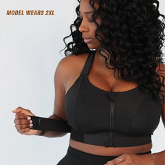 Women's High Impact Sports Bra PLUS Size Zip-Front Shock Absorber-Black